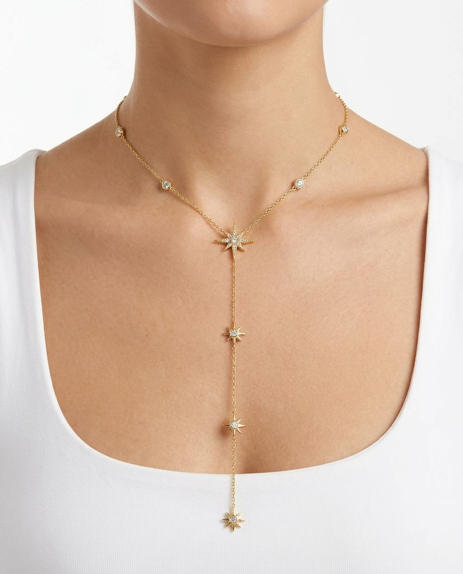 Crystal star drop stainless steel necklace