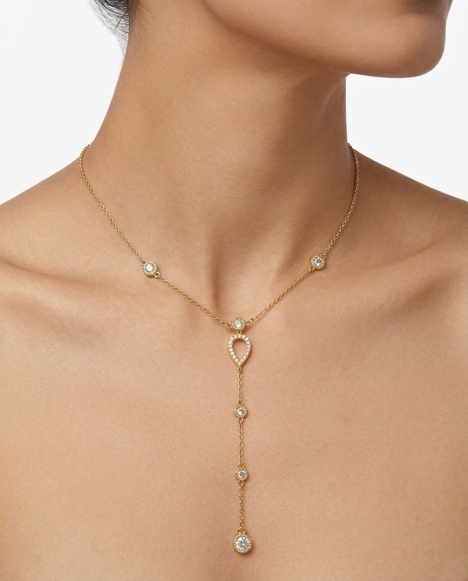 Cryastal drop stainless steel necklace