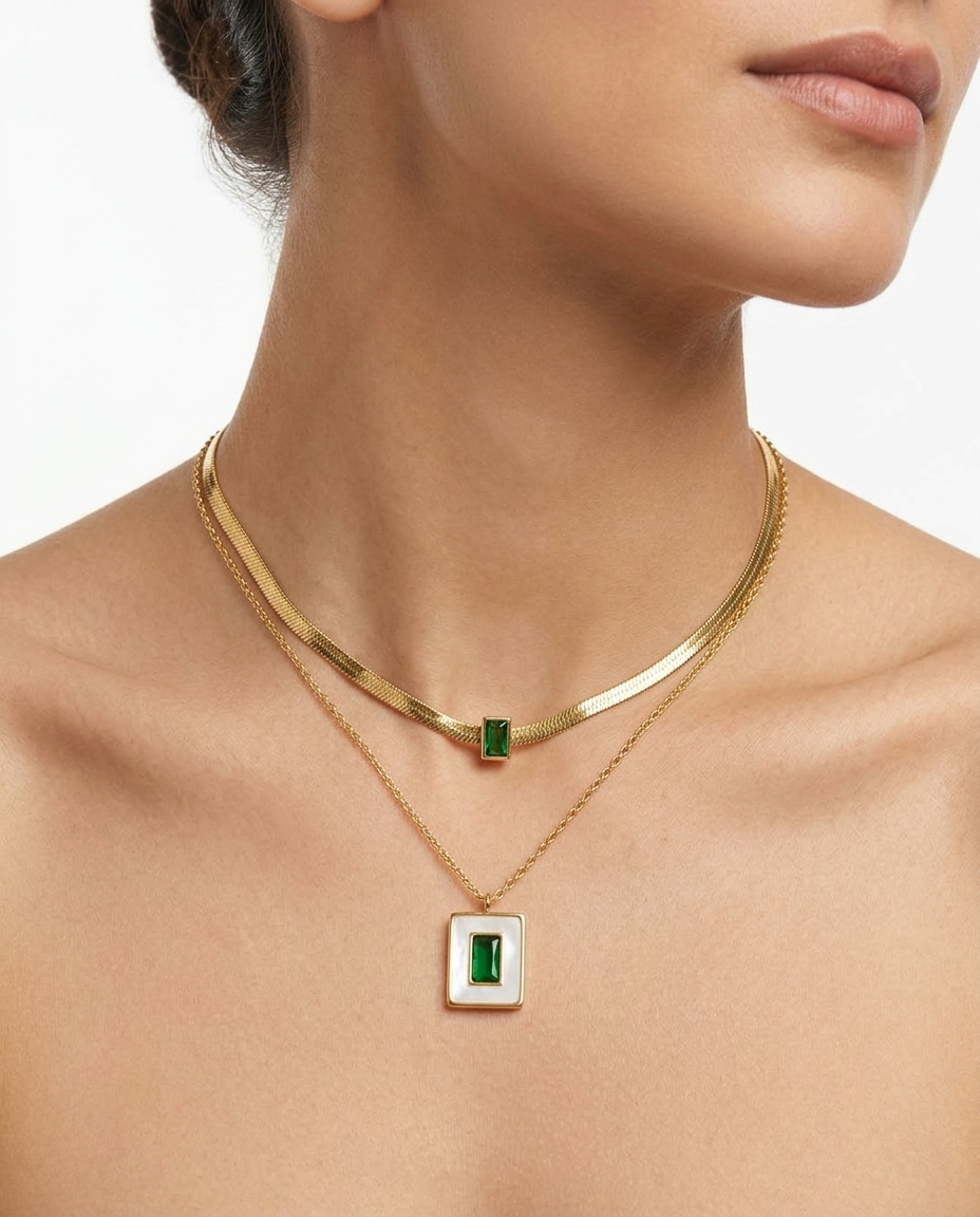 Emerald Glow Dual Layer Necklace