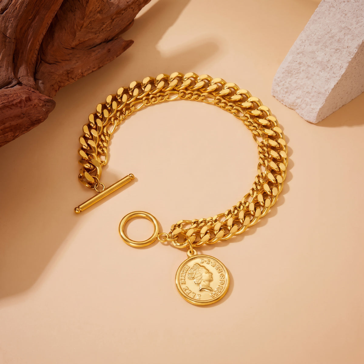 Coin Charm Stainless Steel Bracelet
