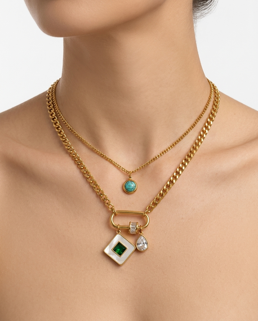 Green Stone Stainless Steel Necklace
