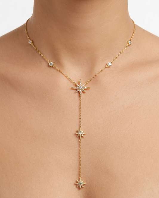 Crystal star drop stainless steel necklace