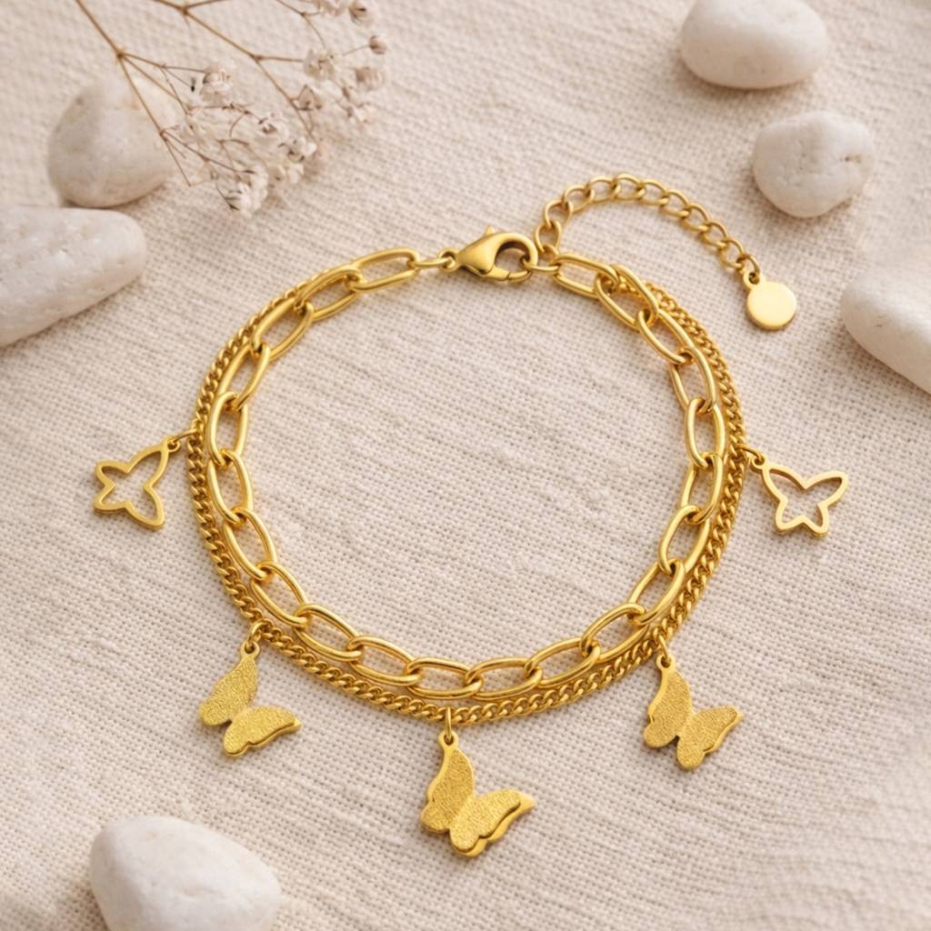 Double-Layer Butterfly Charm Bracelet