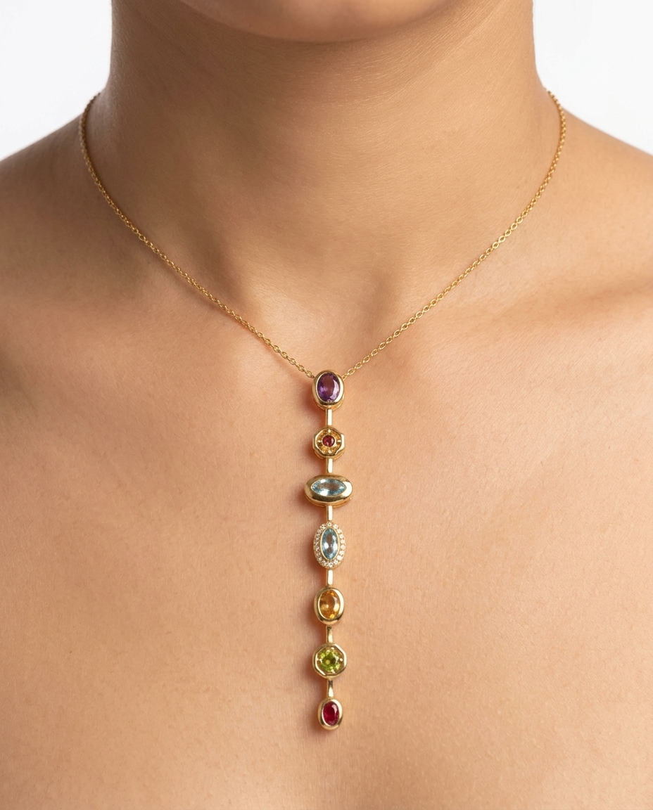 Colors stones drop stainless steel necklace
