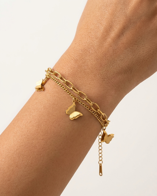 Double-Layer Butterfly Charm Bracelet