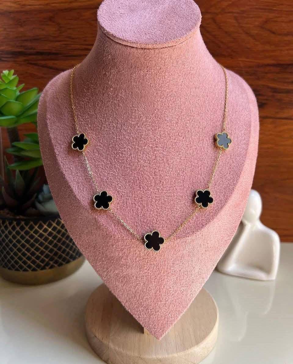 Black Flower Stainless Steel Necklace
