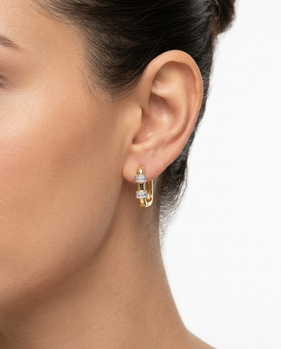 Square strass stainless steel earring