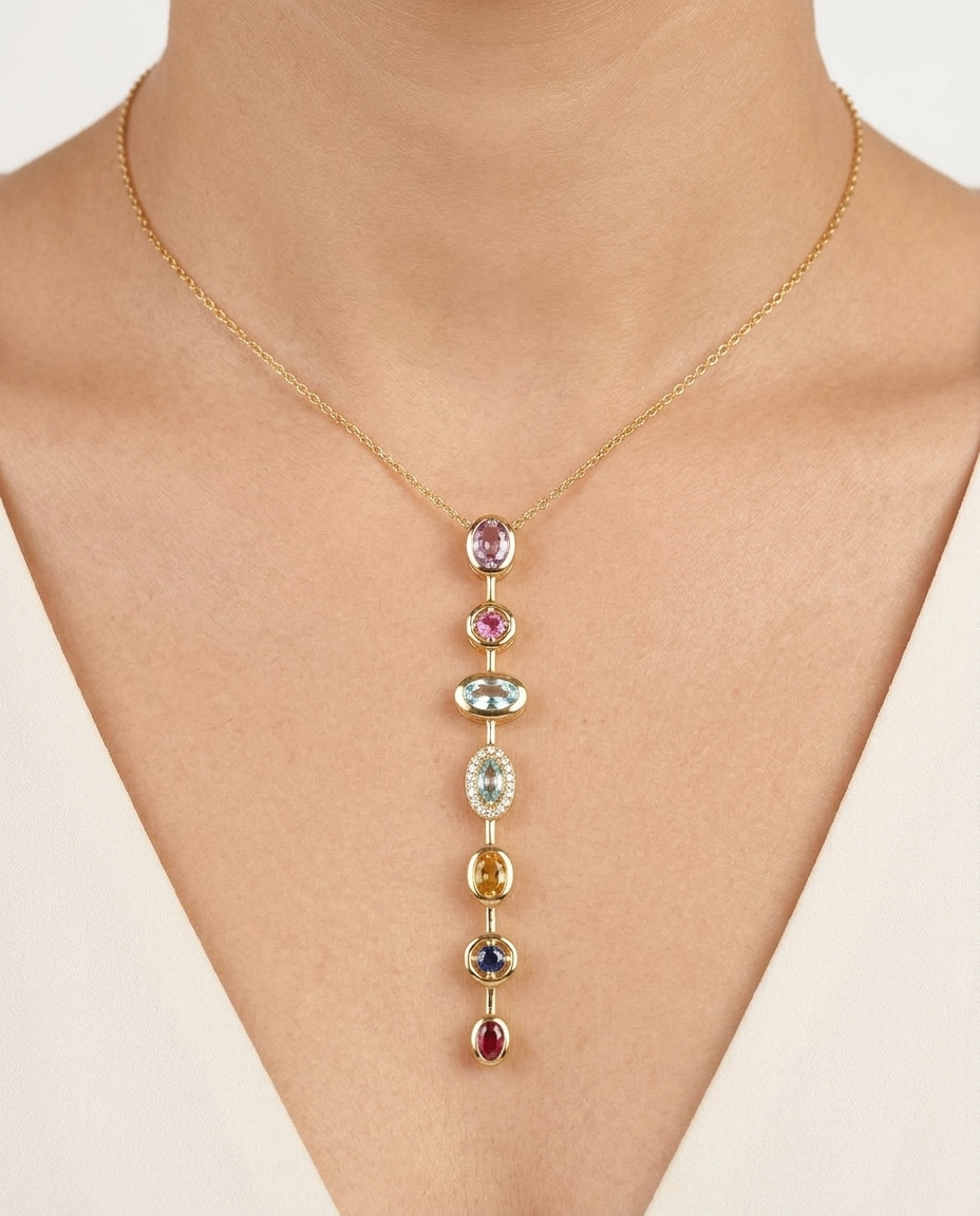 Colors stones drop stainless steel necklace