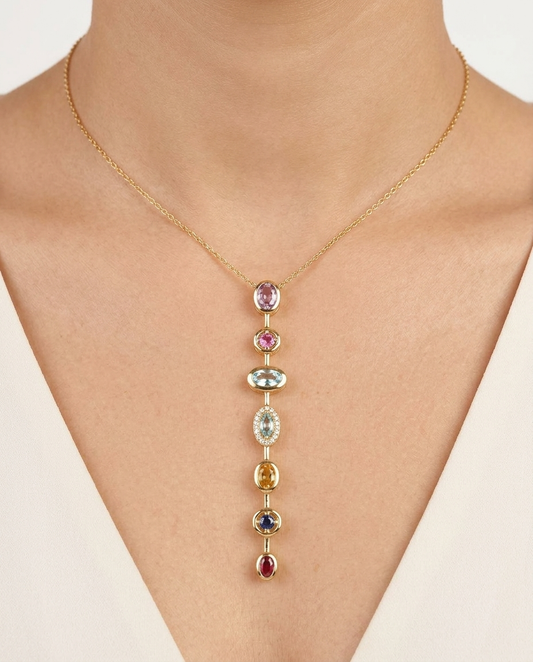 Colors stones drop stainless steel necklace