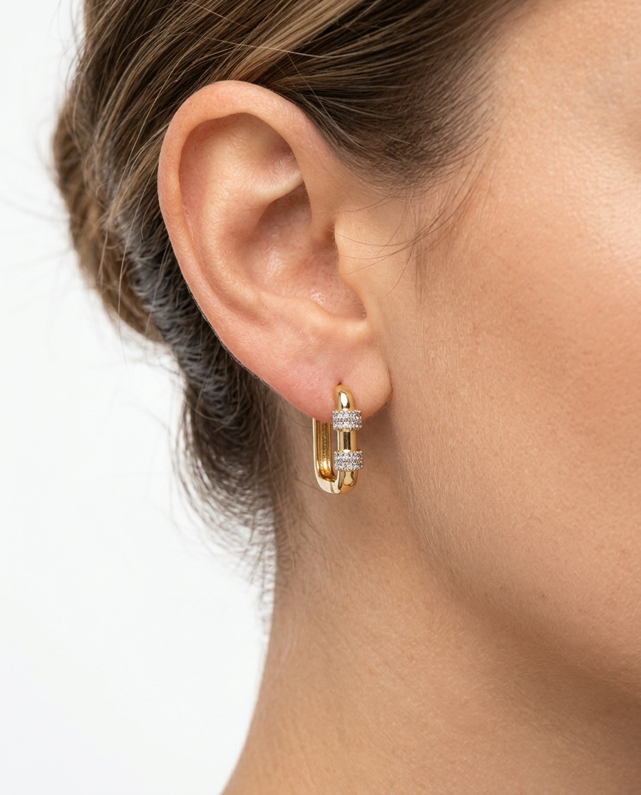 Square strass stainless steel earring