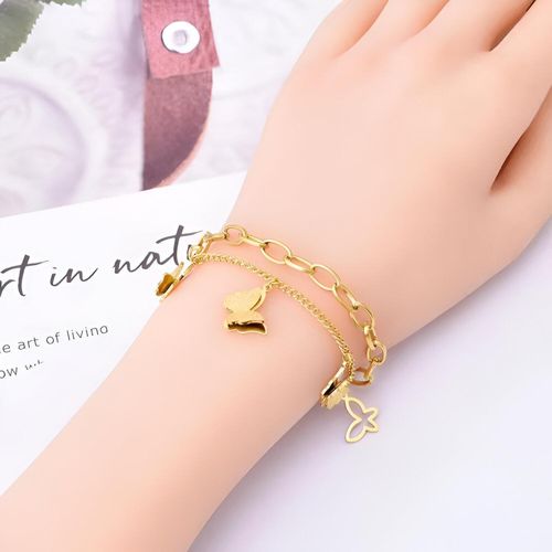 Double-Layer Butterfly Charm Bracelet