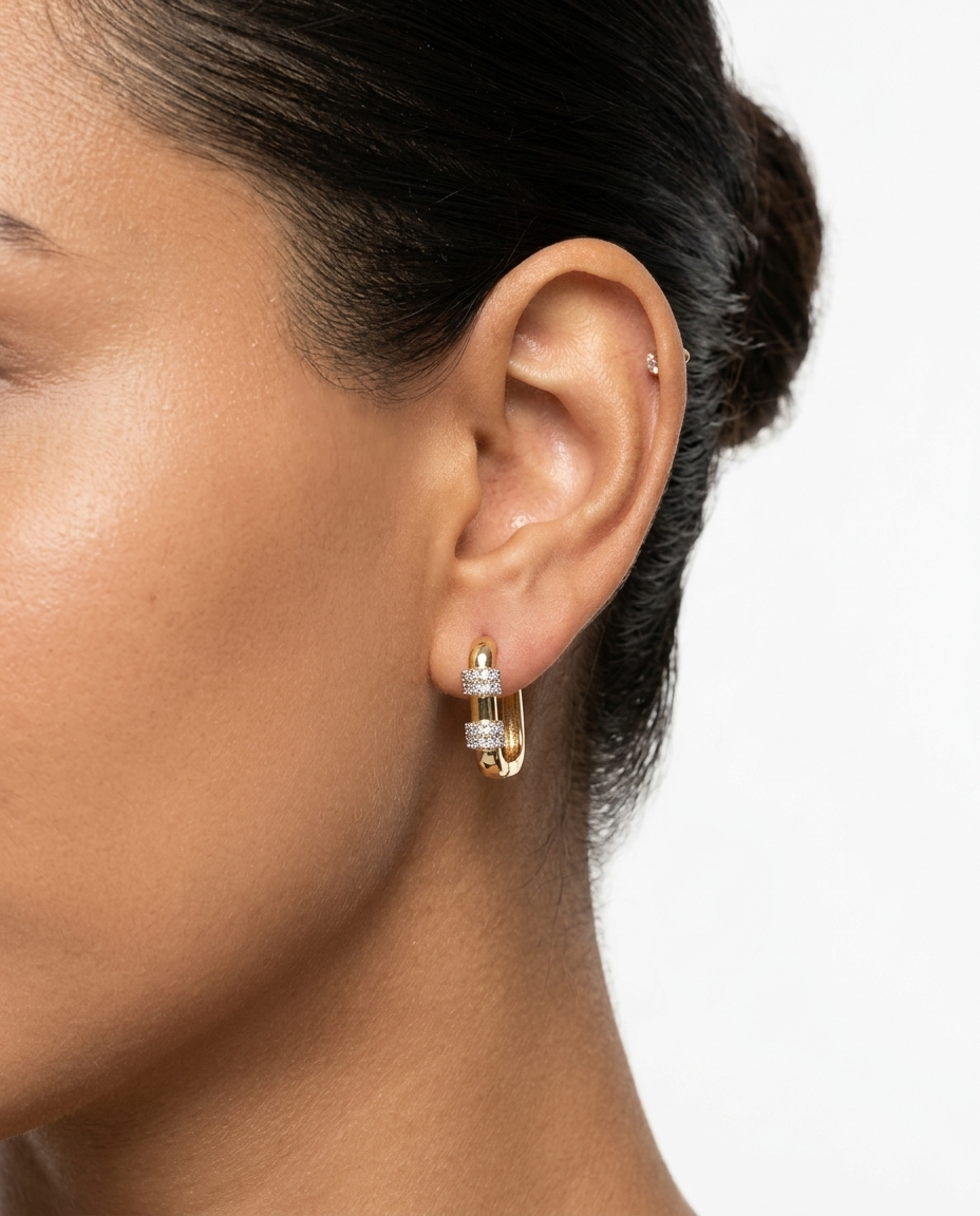 Square strass stainless steel earring