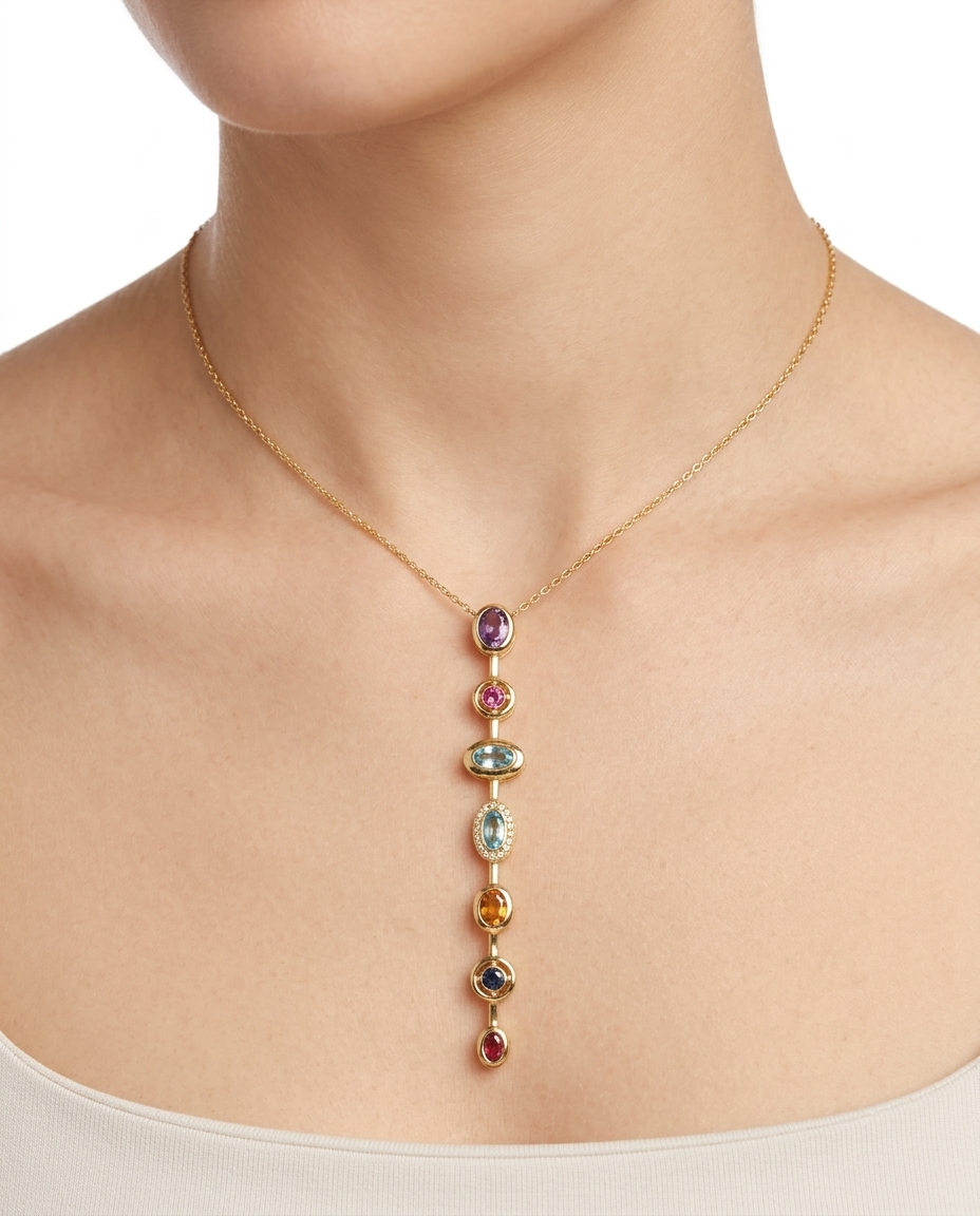 Colors stones drop stainless steel necklace