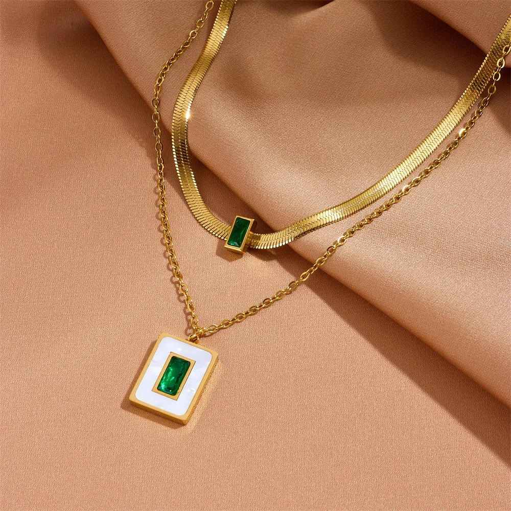 Emerald Glow Dual Layer Necklace