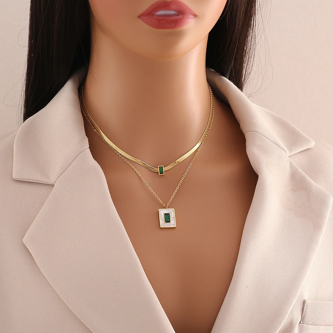 Emerald Glow Dual Layer Necklace