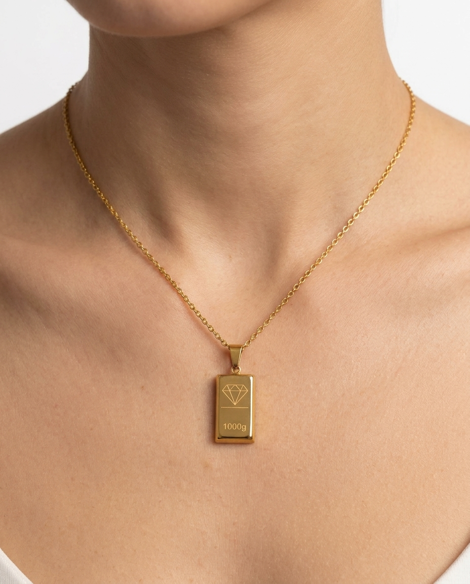 Gold bar stainless steel necklace