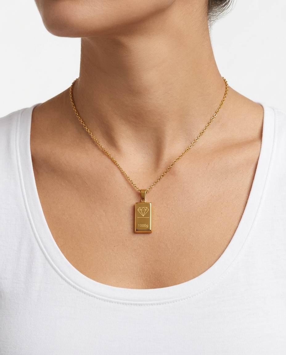 Gold bar stainless steel necklace