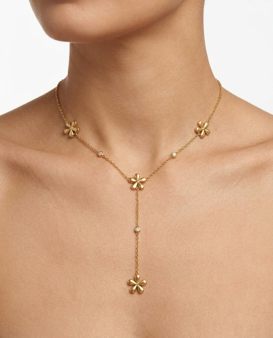 Flower drop stainless steel necklace