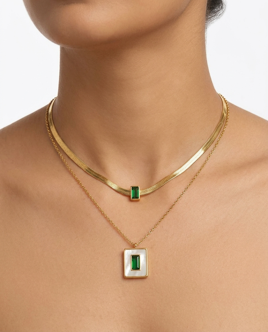 Emerald Glow Dual Layer Necklace