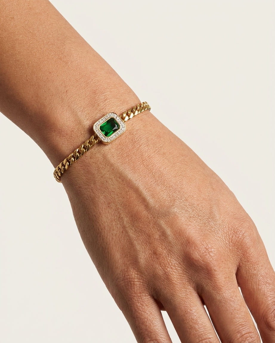 Green Stone Crystal Stainless Steel Bracelet
