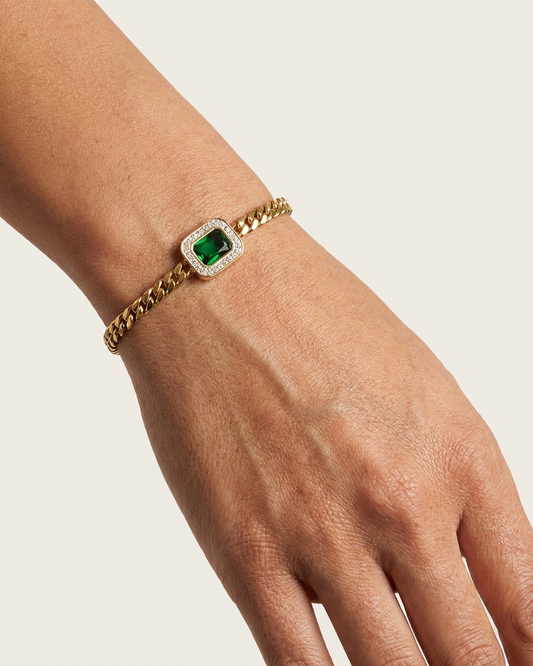 Green Stone Crystal Stainless Steel Bracelet
