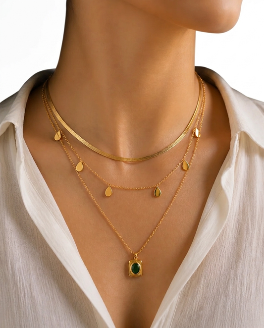 Green Stone Stainless Steel Necklace