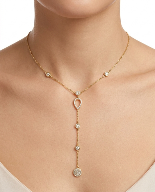 Cryastal drop stainless steel necklace