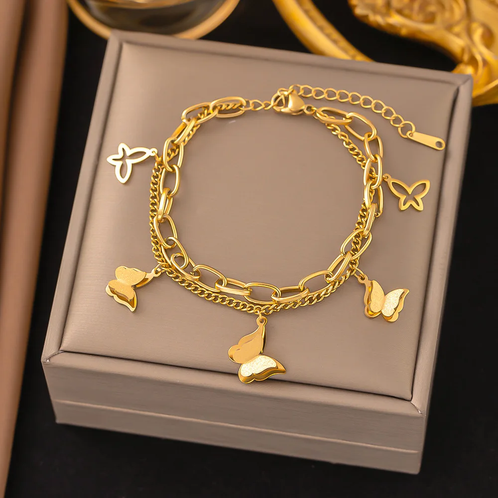 Double-Layer Butterfly Charm Bracelet