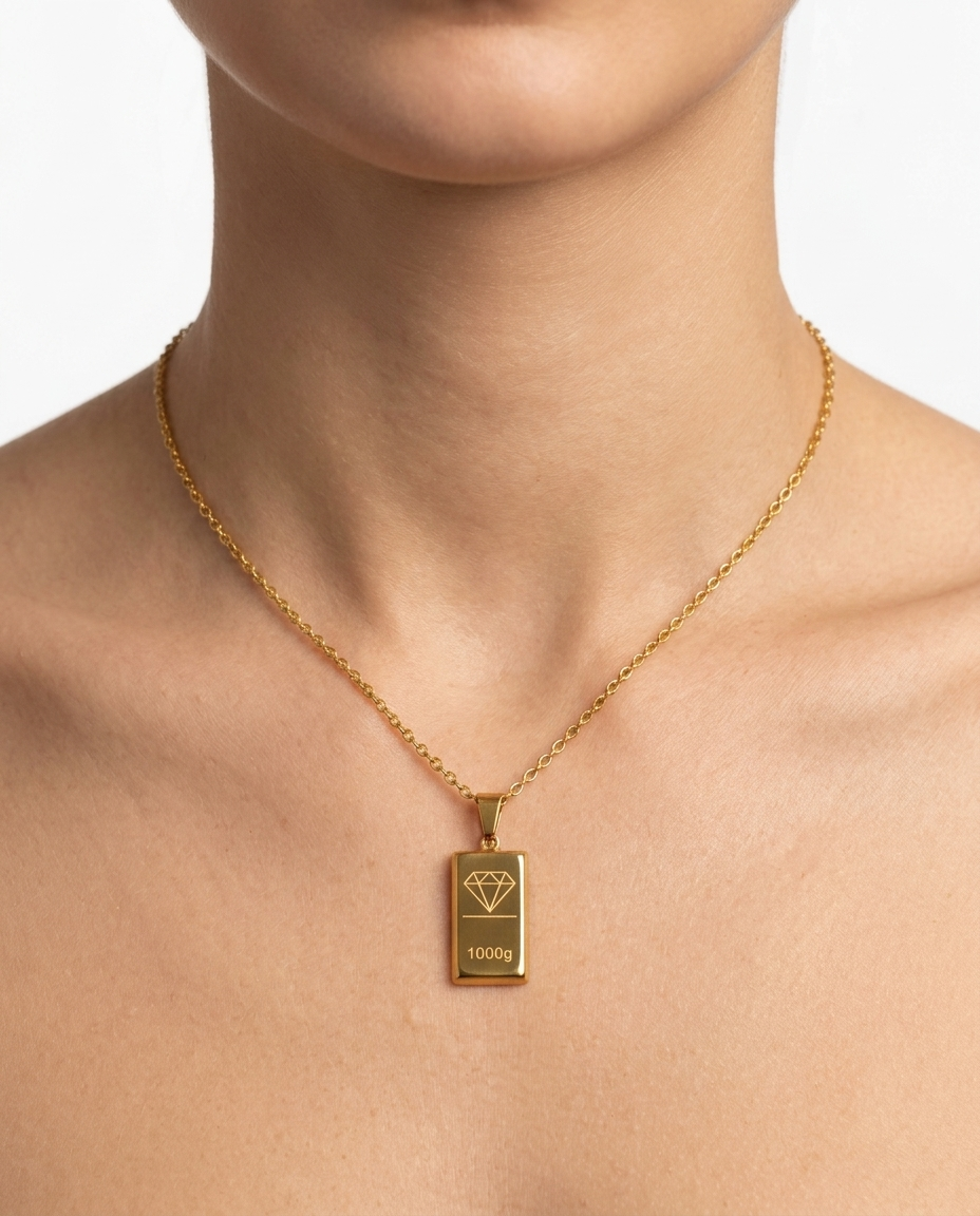 Gold bar stainless steel necklace